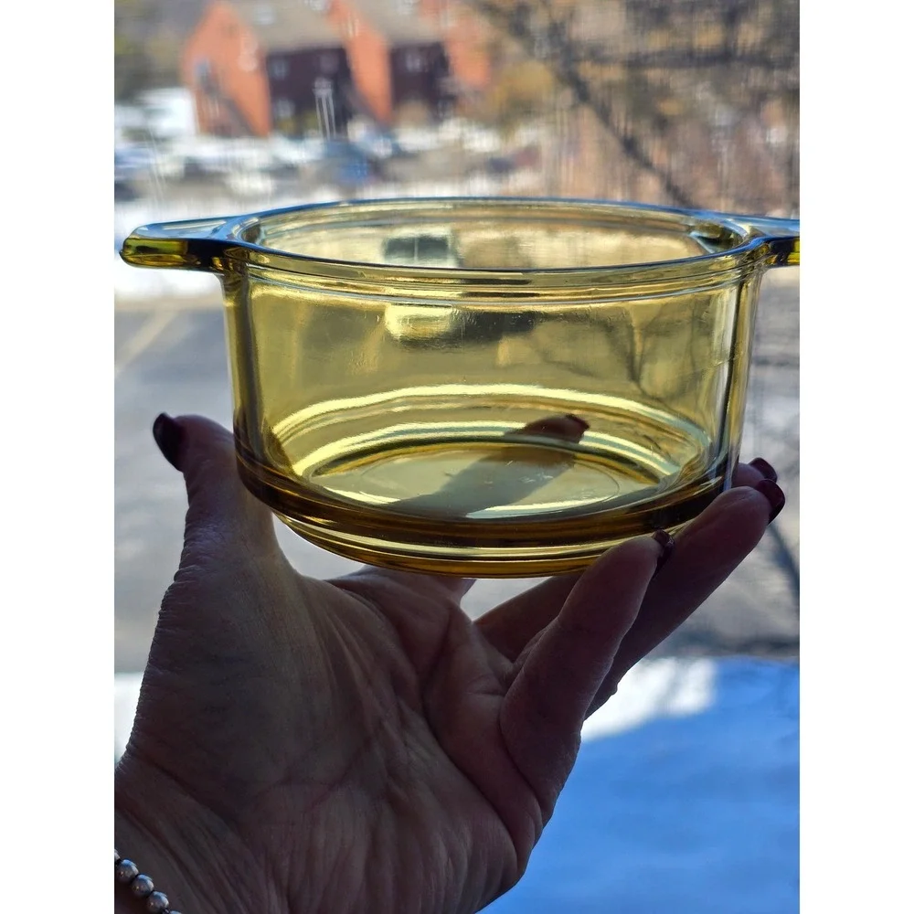 Pyr-O-Rey Amber Glass Custard Cups Set of 4 Tab Handled Ramekins Mexico 15‎